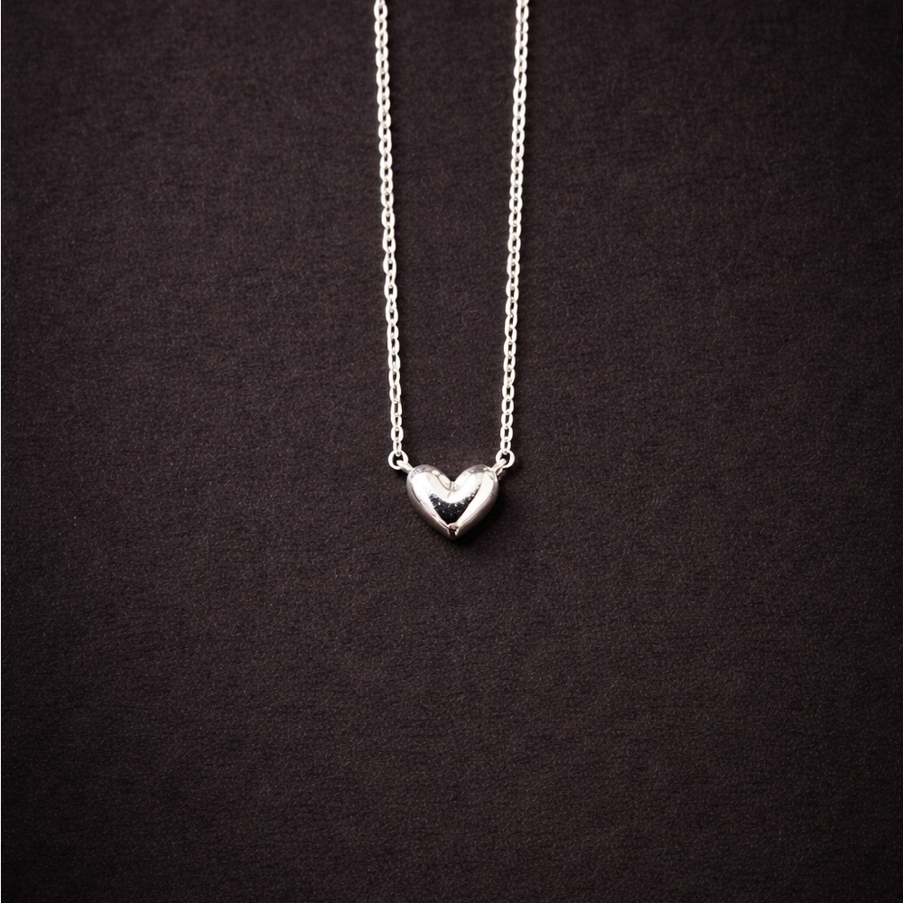 Silver Puffed Heart Necklace